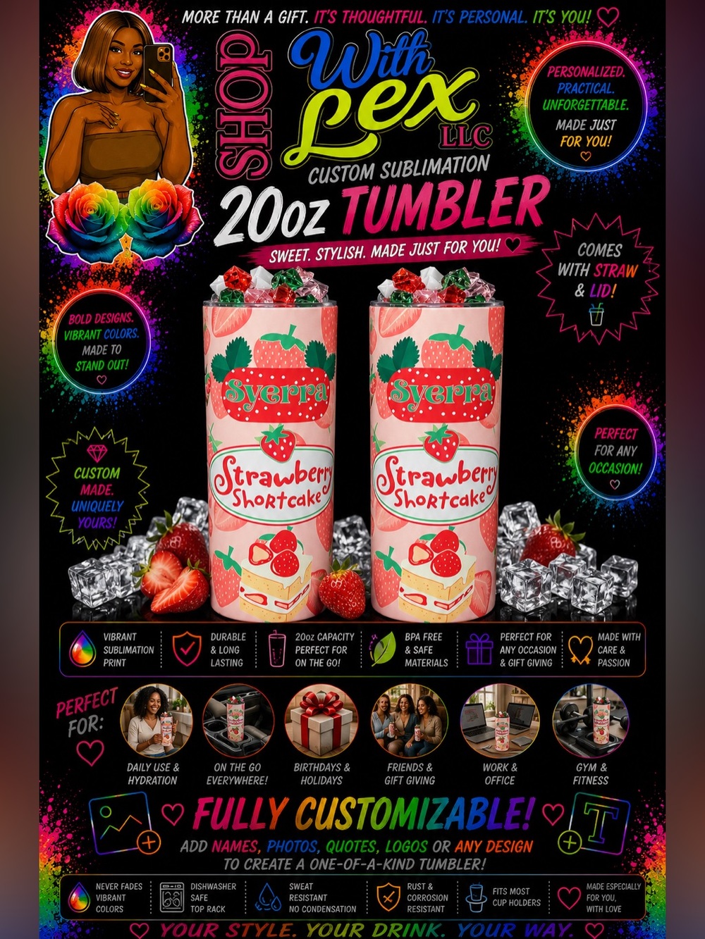 ✨ Custom 20oz Decorative Top Sublimation Tumblers